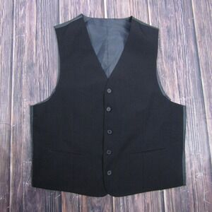 C.A.N.D.A Vest Mens 52 Black Striped 5-Button Suit Waistcoat Formal Wedding